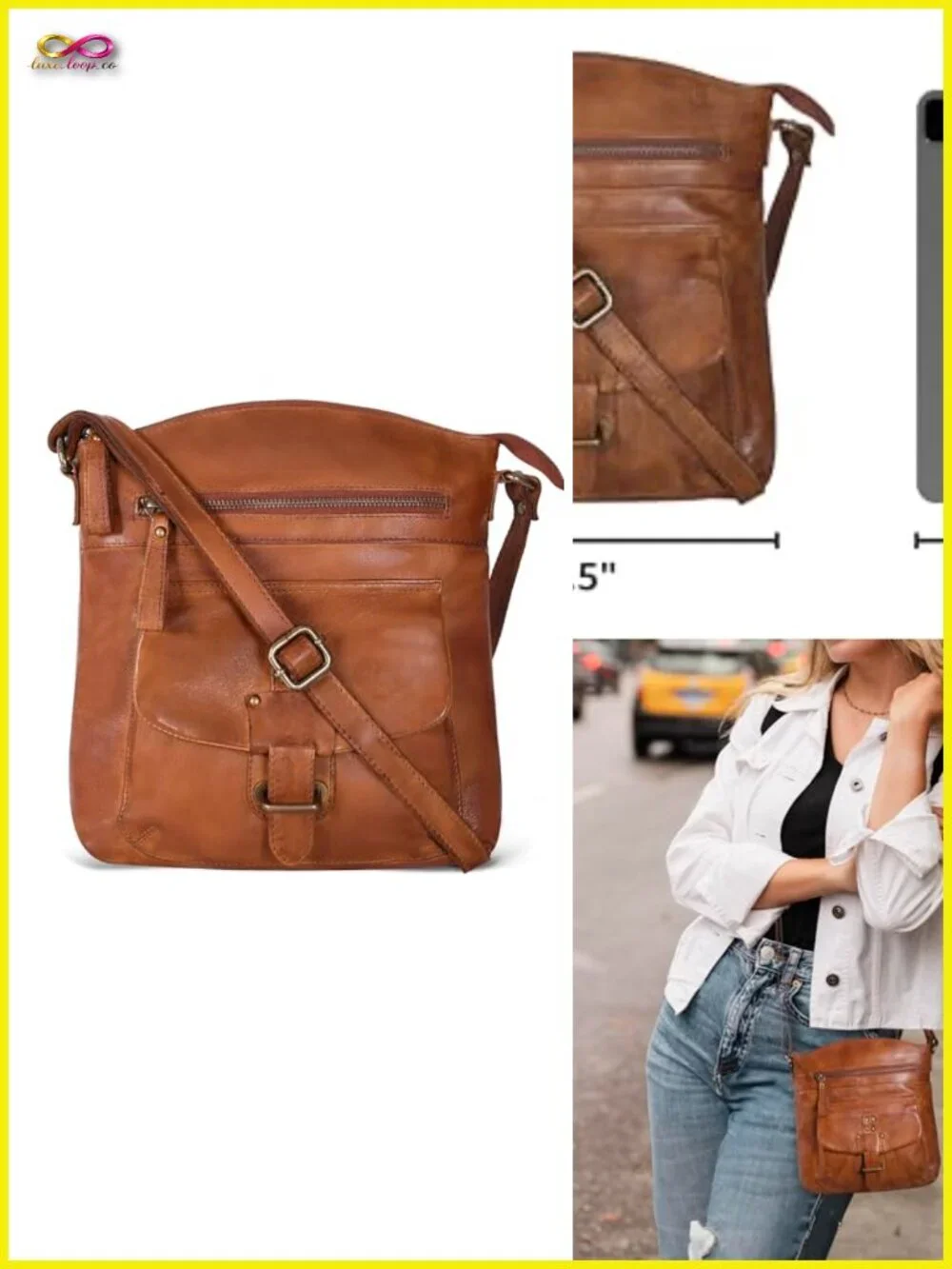 Real Leather Crossbody Bag With Adjustable Sling Strap Medium Crossover
